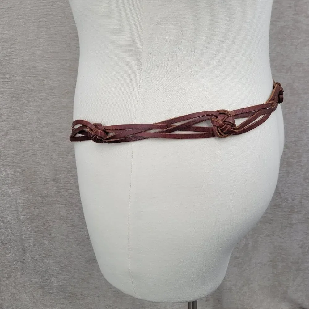 Vintage Plus Size Braided Brown Leather Belt Boho Waist 43-51